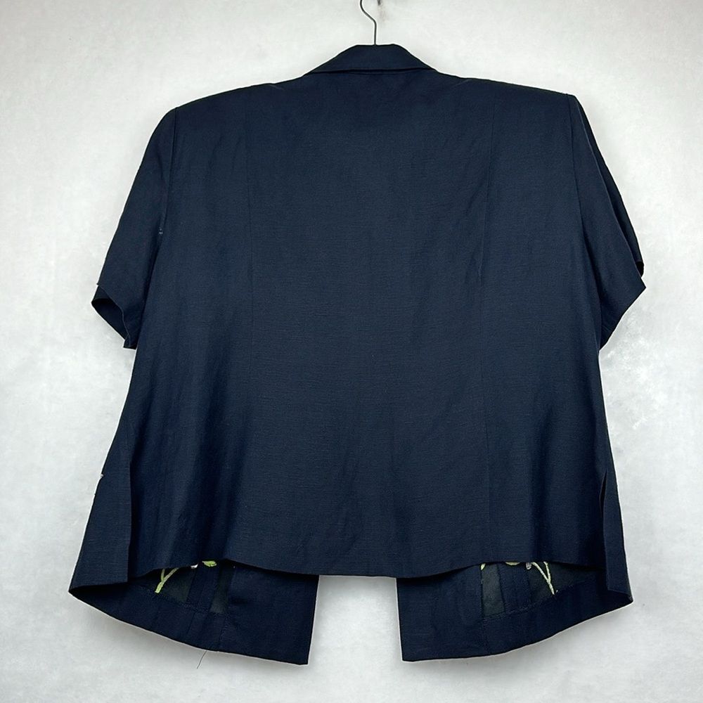 Jessica Howard Embroidered Floral Dark Blue Linen Blend Jacket Petite Sz 18 - Picture 4 of 6